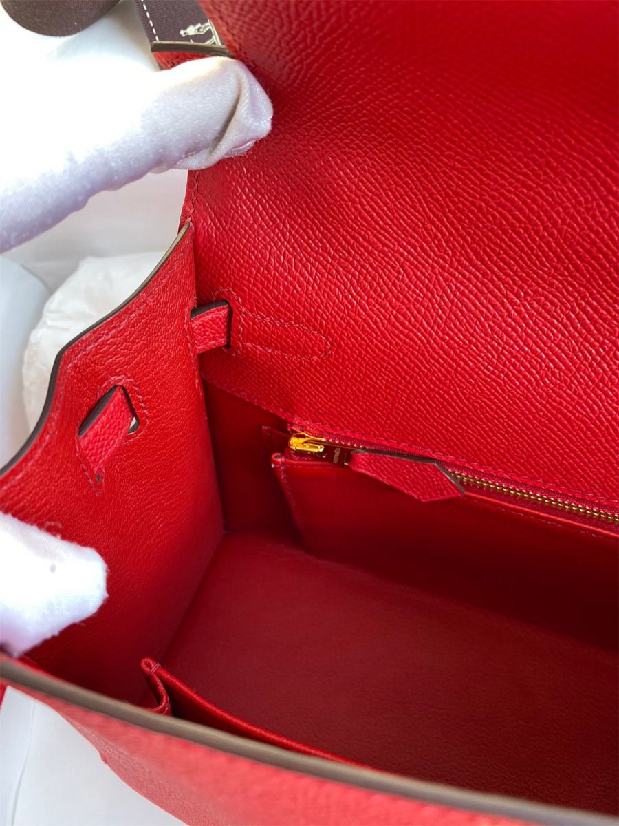 Hermes Kelly Sellier 25 Handmade Bag In Red Epsom Calfskin - Image 10