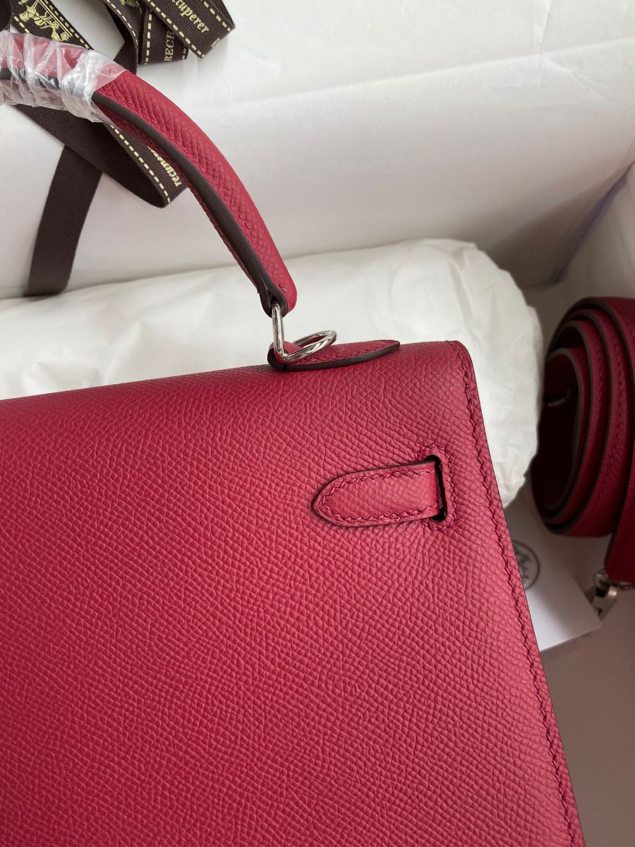 Hermes Kelly Sellier 25 Handmade Bag In Ruby Epsom Calfskin - Image 5