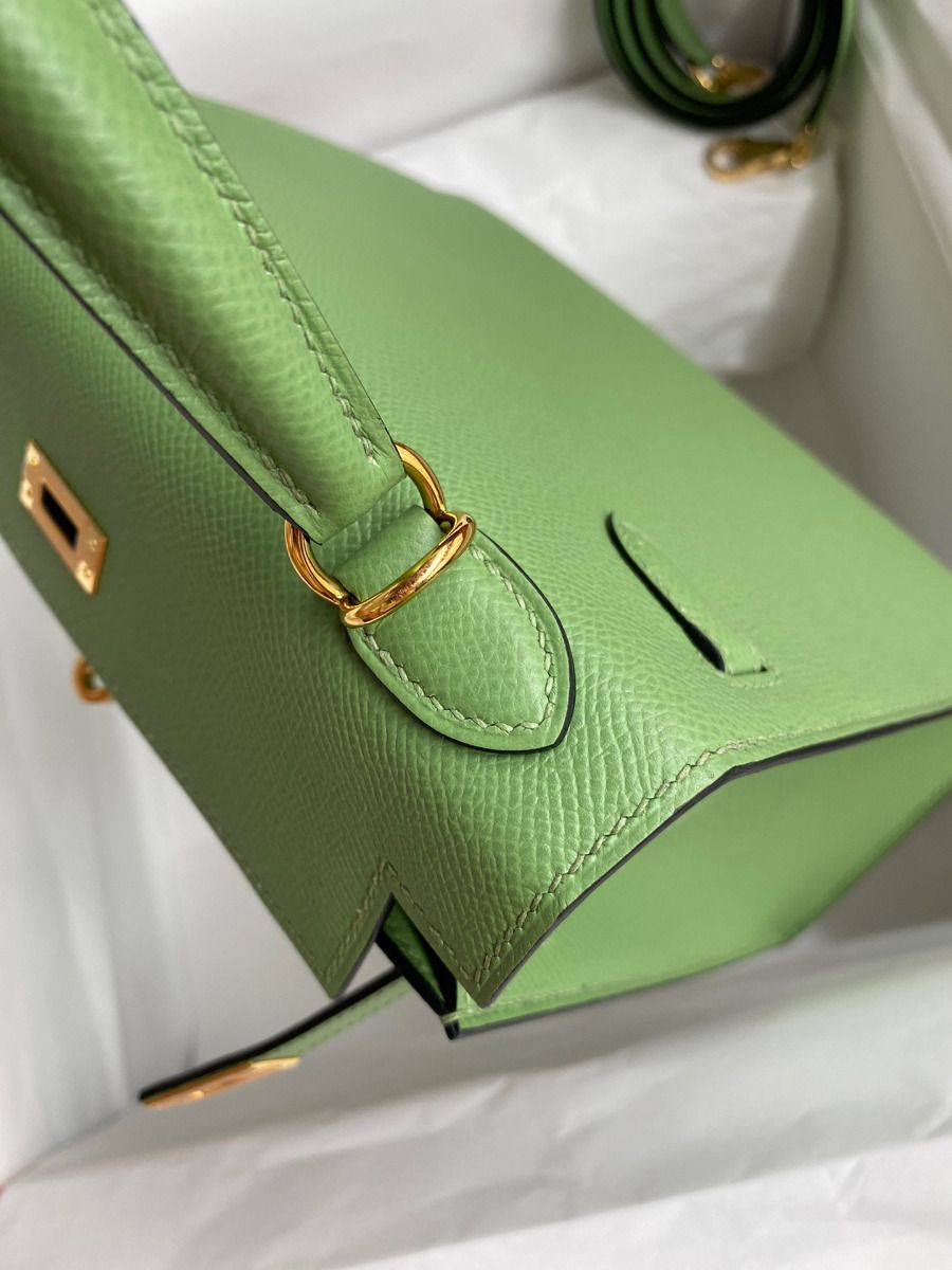 Hermes Kelly Sellier 25 Handmade Bag In Vert Criquet Epsom Calfskin - Image 7