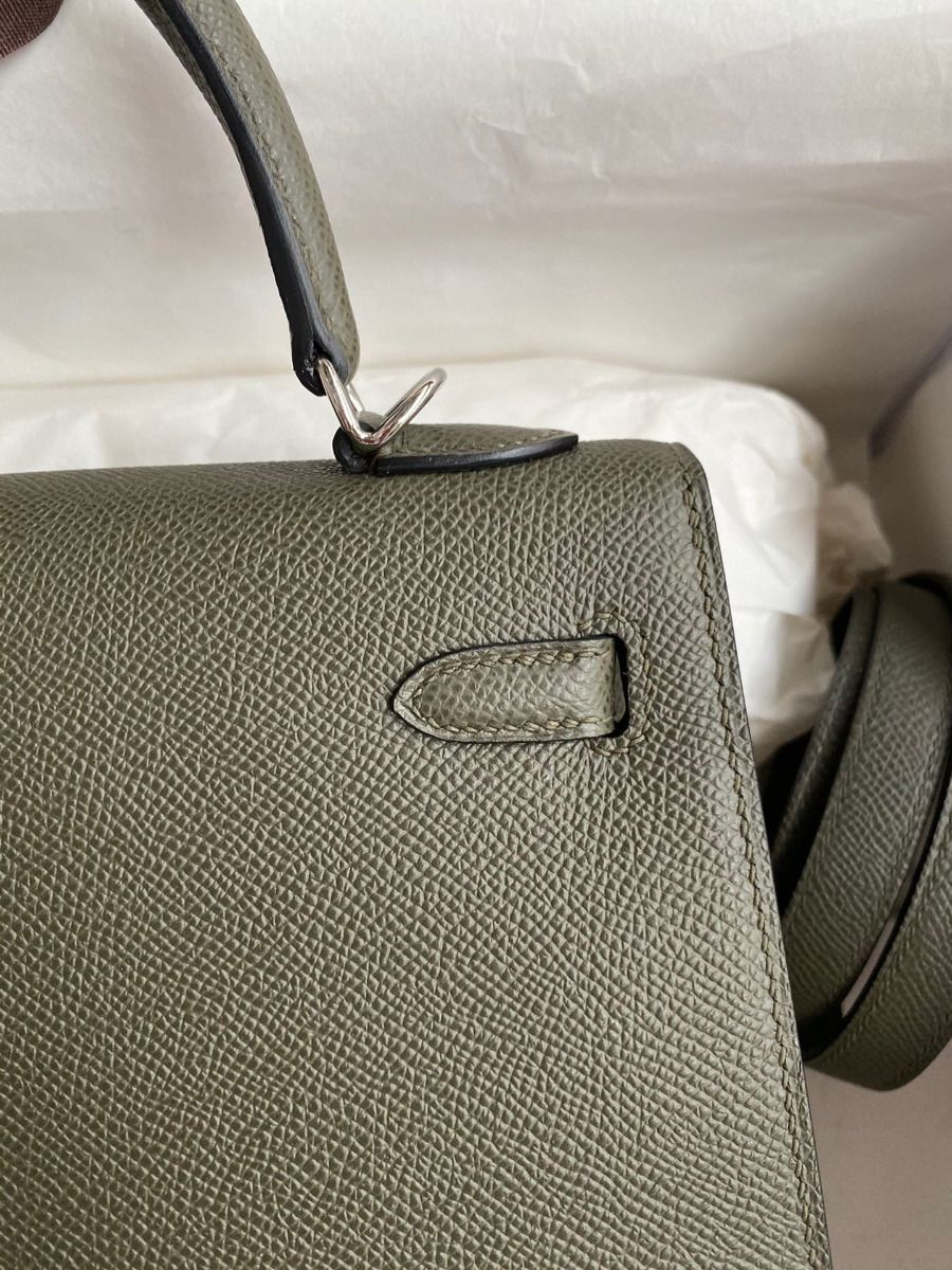 Hermes Kelly Sellier 25 Handmade Bag In Vert De Gris Epsom Calfskin - Image 5
