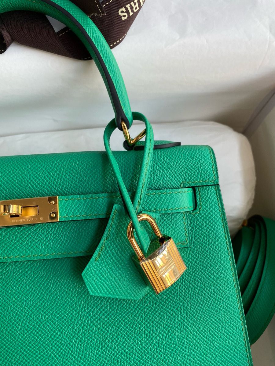 Hermes Kelly Sellier 25 Handmade Bag In Vert Jade Epsom Calfskin - Image 4