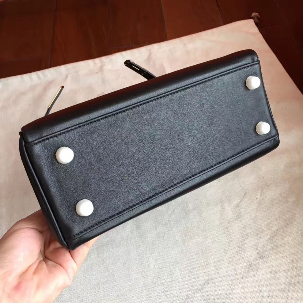 Hermes Kelly 25cm Retourne Handmade Bag In Black Swift Leather - Image 5