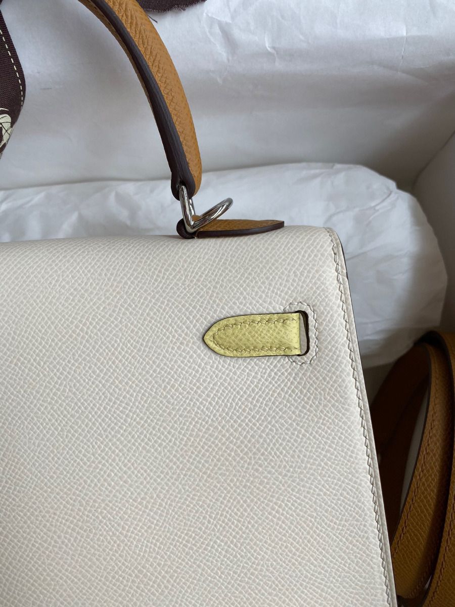 Hermes Kelly Sellier 25 Tricolor Bag in Craie/Sesame/Yellow Epsom Calfskin - Image 5