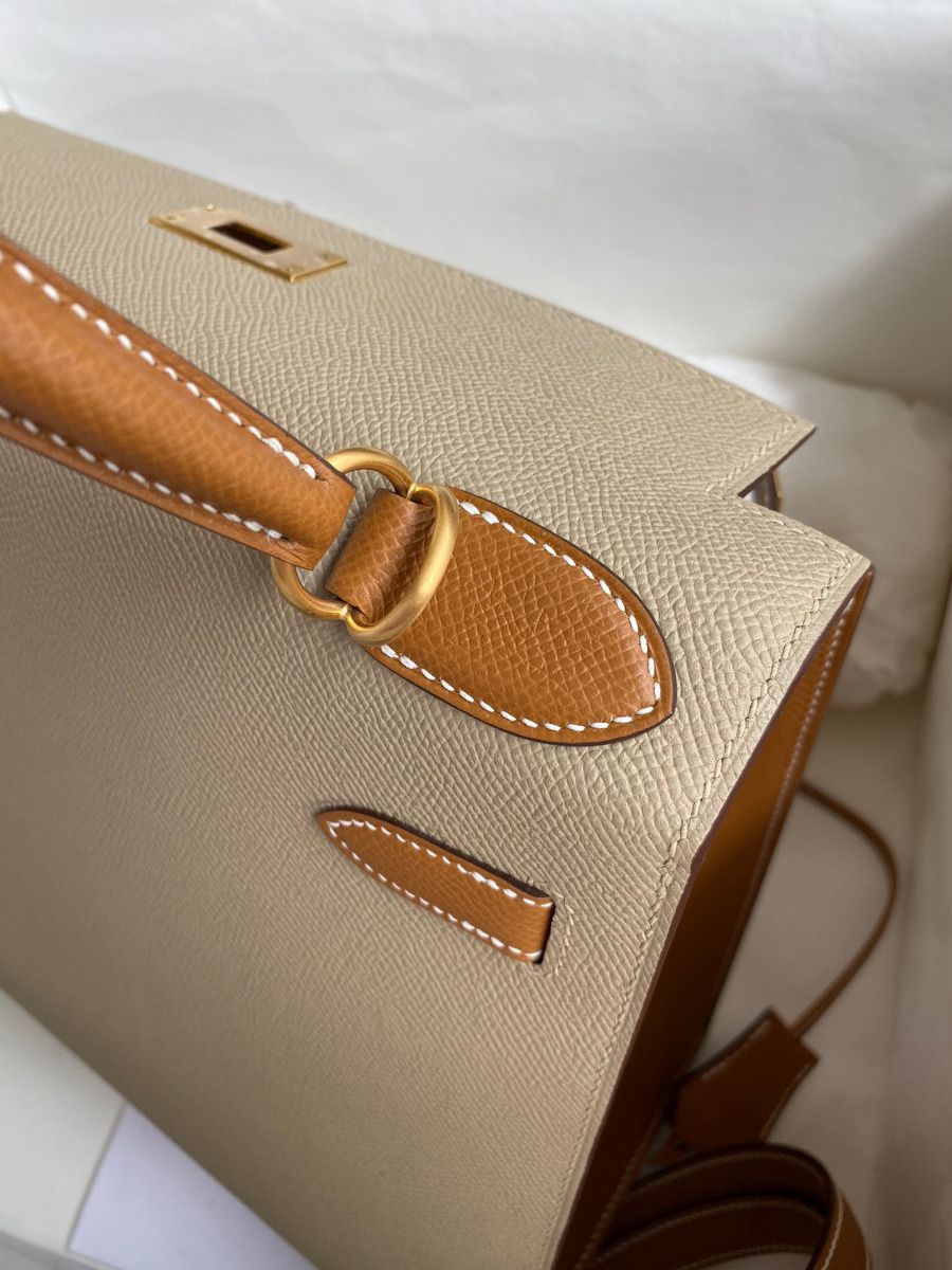 Hermes Kelly Sellier 28 Bicolor Bag in Trench and Gold Epsom Calfskin - Image 10