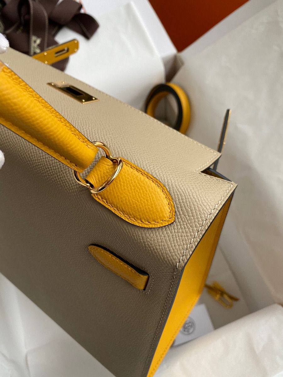 Hermes Kelly Sellier 28 Bicolor Bag in Trench and Yellow Epsom Calfskin - Image 7