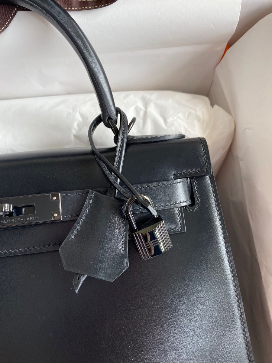 Hermes Kelly Sellier 28 Handmade Bag In Black Box Calfskin - Image 4