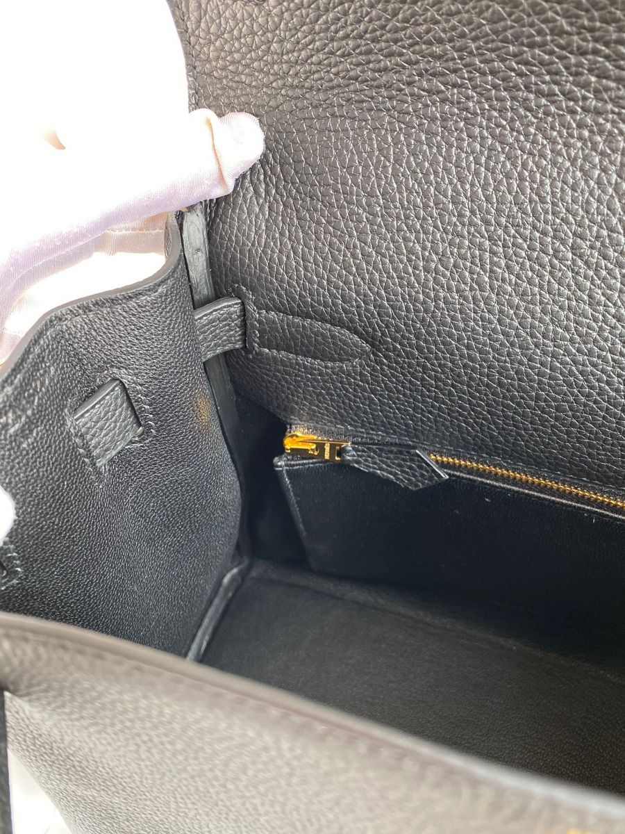 Hermes Kelly Retourne 28 Handmade Bag In Black Clemence Leather - Image 9