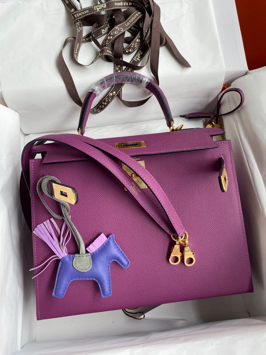 Hermes Kelly Sellier 28 Handmade Bag In Anemone Epsom Calfskin - Image 10