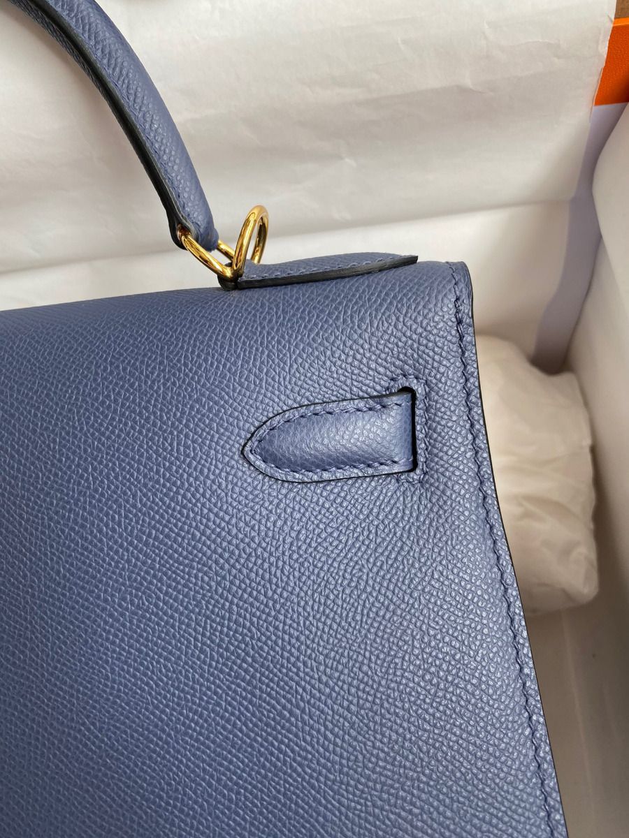 Hermes Kelly Sellier 28 Handmade Bag In Blue Saphir Epsom Calfskin - Image 5