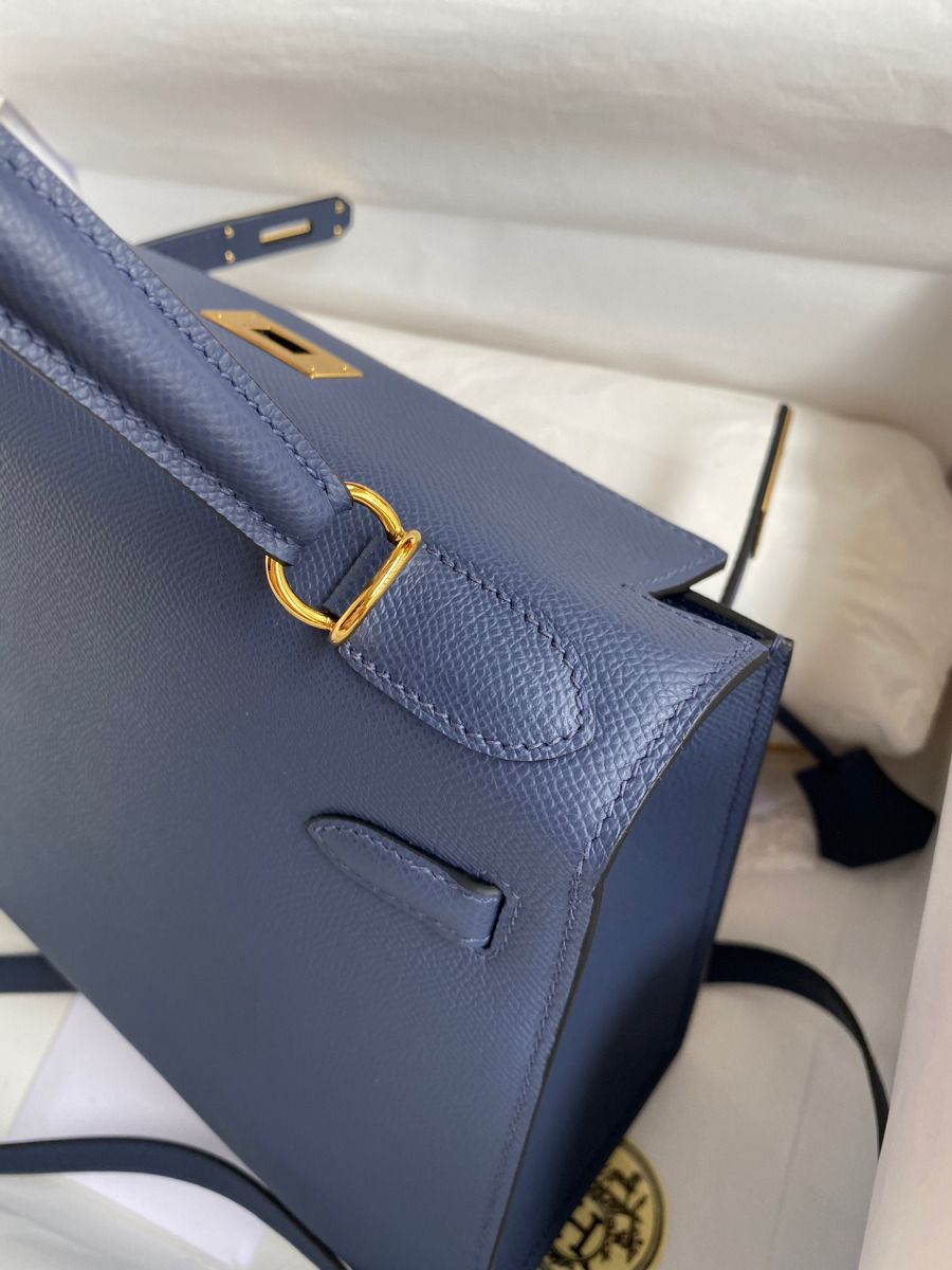 Hermes Kelly Sellier 28 Handmade Bag In Blue Saphir Epsom Calfskin - Image 10