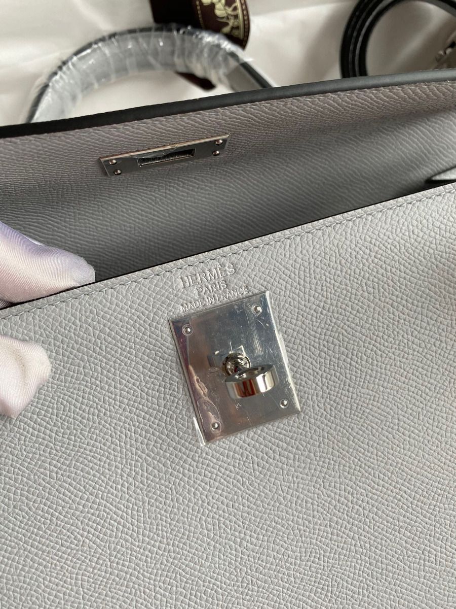 Hermes Kelly Sellier 28 Handmade Bag In Gris Mouette Epsom Calfskin - Image 8