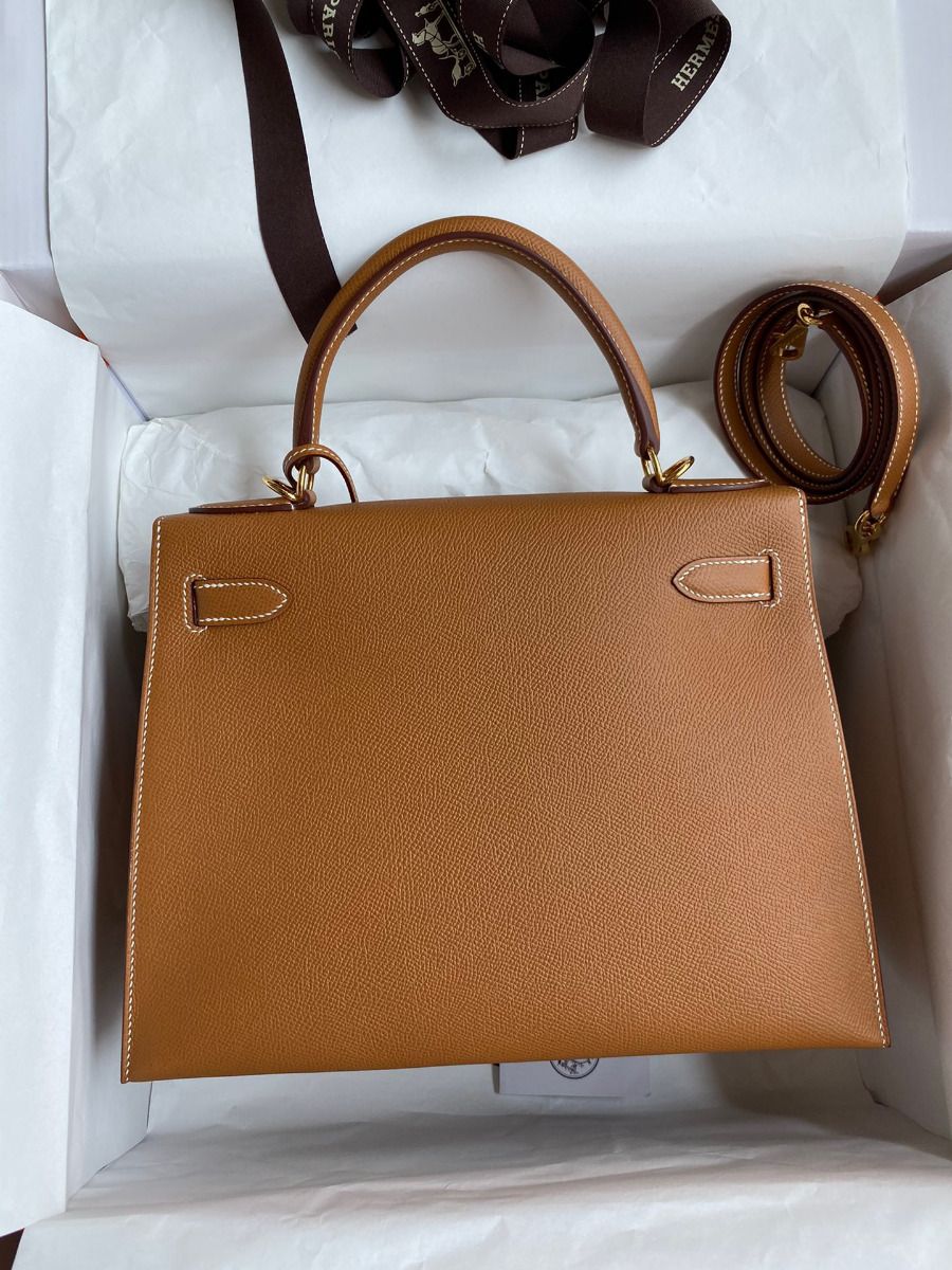 Hermes Kelly Sellier 28 Handmade Bag In Gold Epsom Calfskin - Image 3