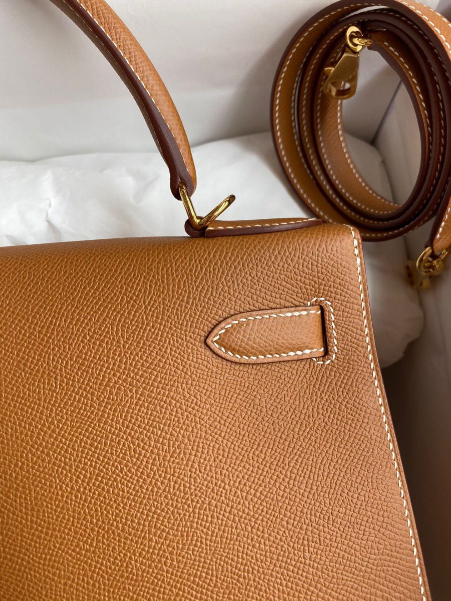 Hermes Kelly Sellier 28 Handmade Bag In Gold Epsom Calfskin - Image 5