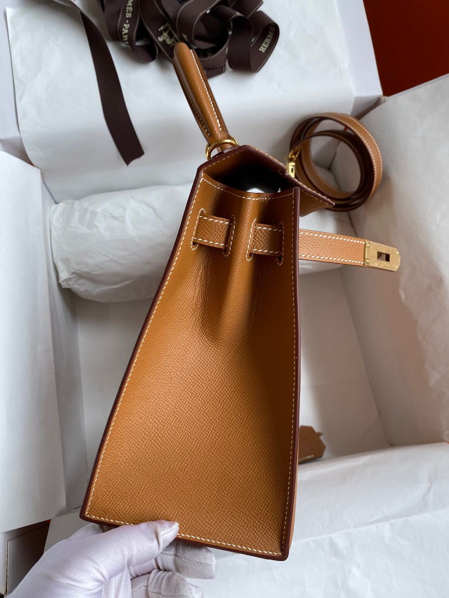 Hermes Kelly Sellier 28 Handmade Bag In Gold Epsom Calfskin - Image 6