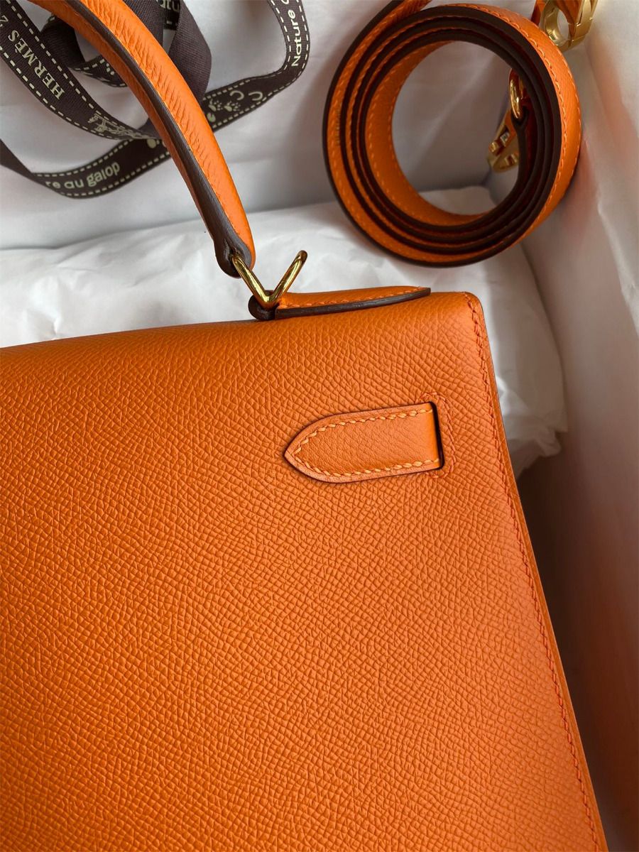 Hermes Kelly Sellier 28 Handmade Bag In Orange Epsom Calfskin - Image 5