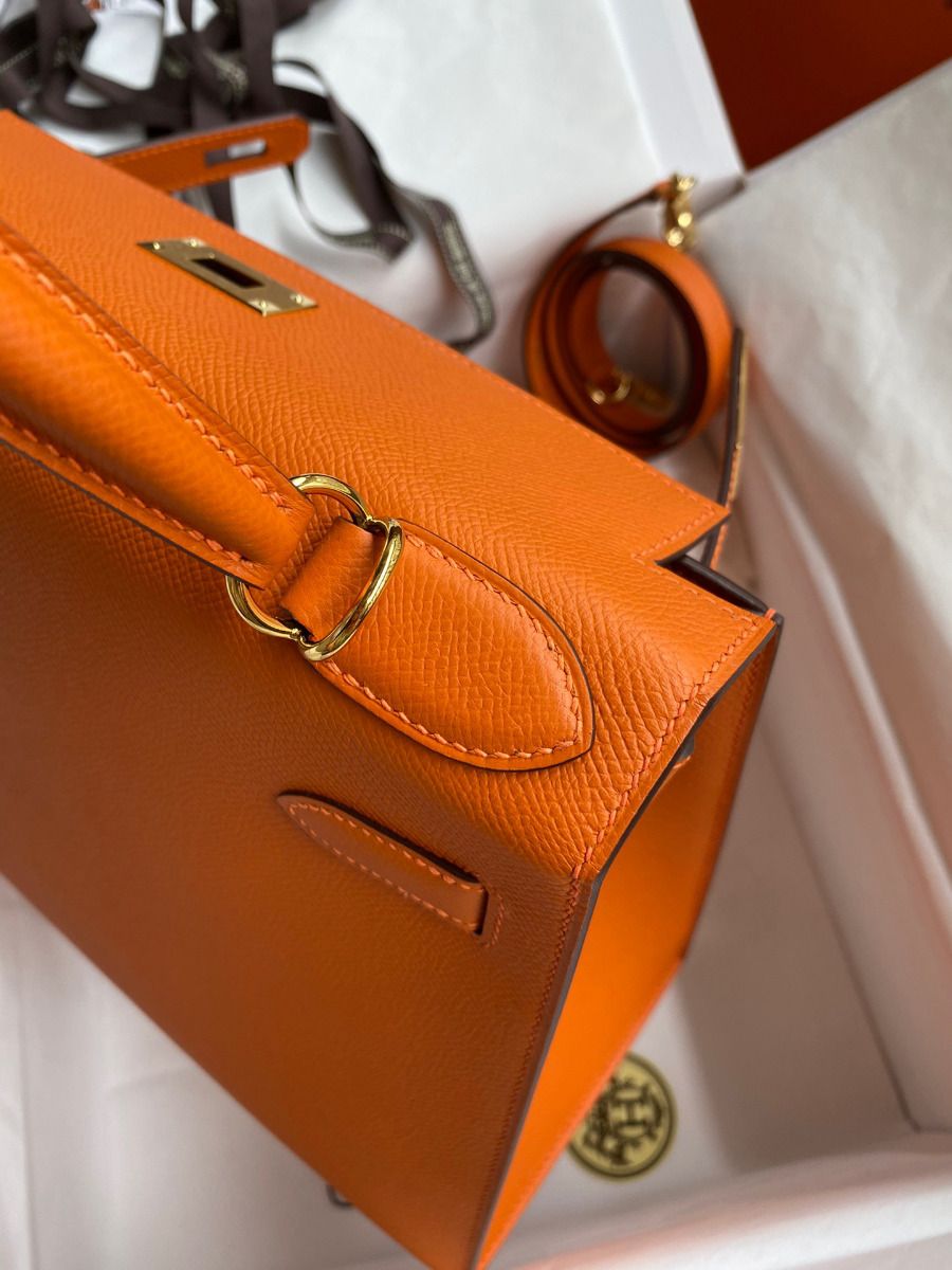 Hermes Kelly Sellier 28 Handmade Bag In Orange Epsom Calfskin - Image 7