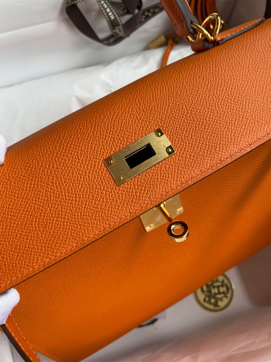 Hermes Kelly Sellier 28 Handmade Bag In Orange Epsom Calfskin - Image 8