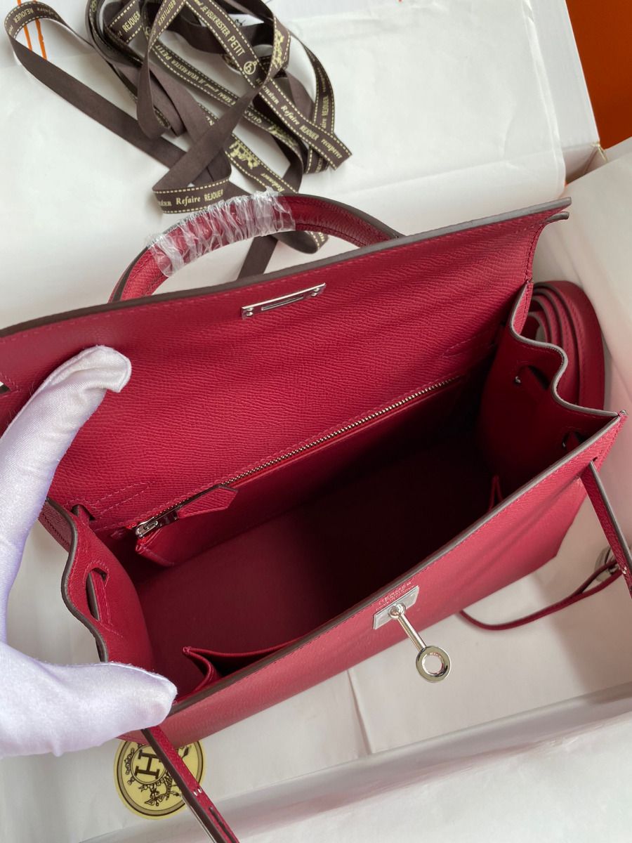 Hermes Kelly Sellier 28 Handmade Bag In Ruby Epsom Calfskin - Image 9