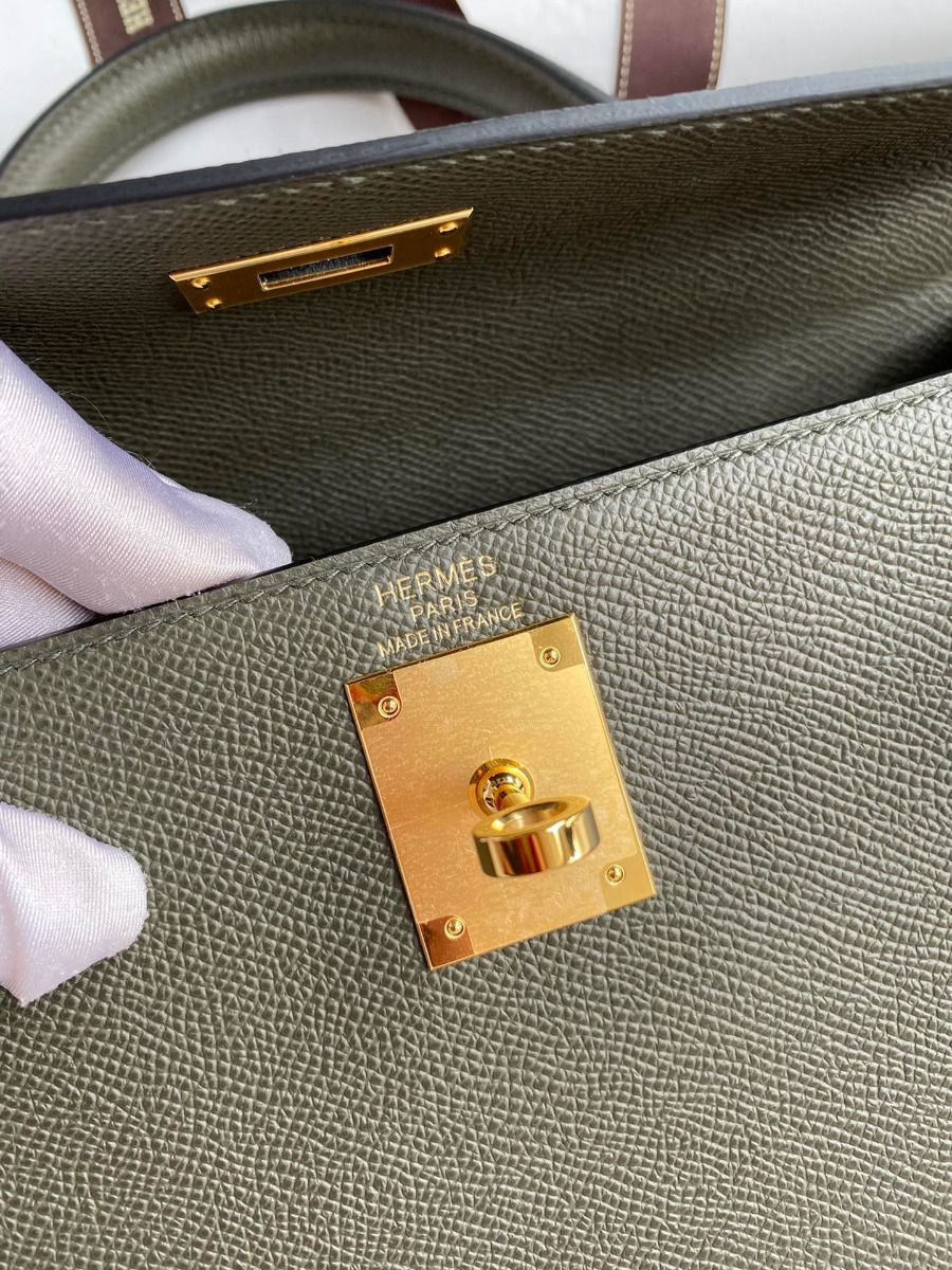 Hermes Kelly Sellier 28 Handmade Bag In Vert De Gris Epsom Calfskin - Image 8