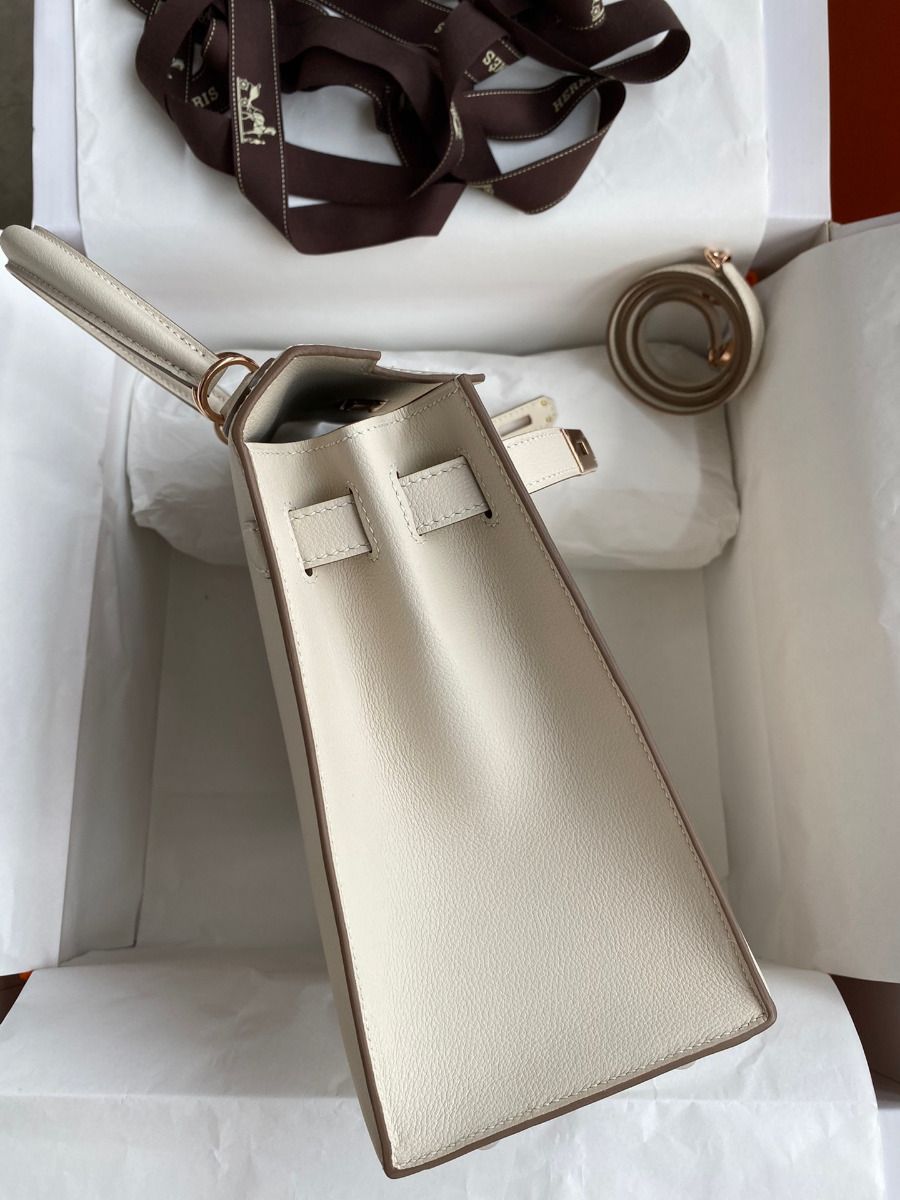 Hermes Kelly Sellier 28 Handmade Bag In Craie Evercolor Calfskin - Image 6