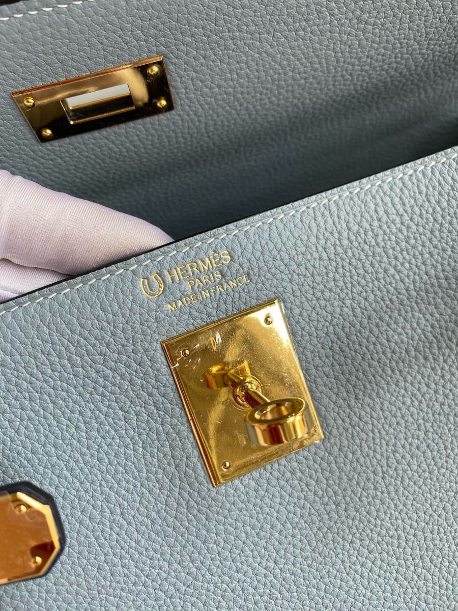 Hermes HSS Kelly 32 Bicolor Bag in Blue Lin and Blue Clemence Leather - Image 8