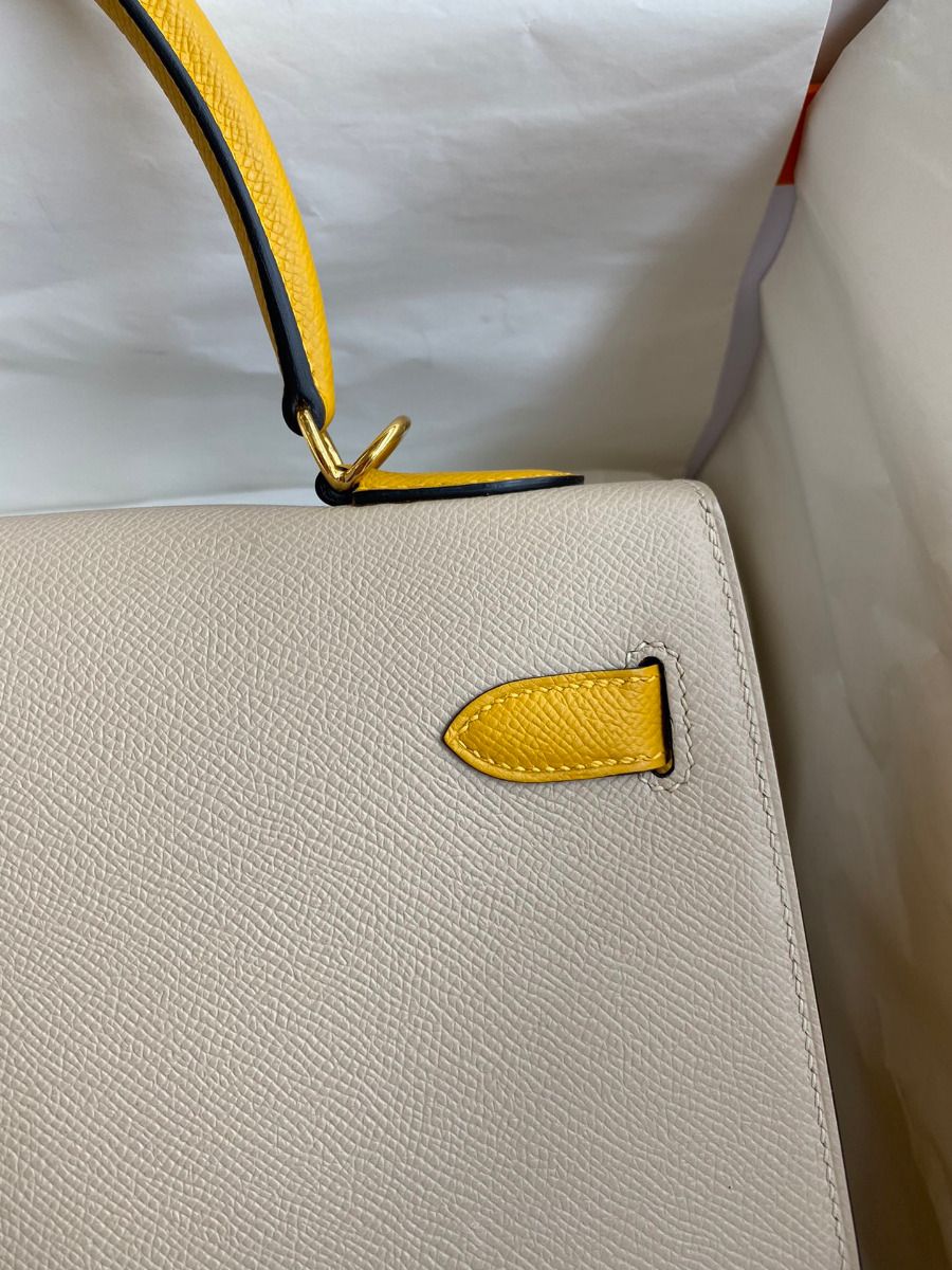 Hermes Kelly Sellier 32 Bicolor Bag in Trench and Yellow Epsom Calfskin - Image 5