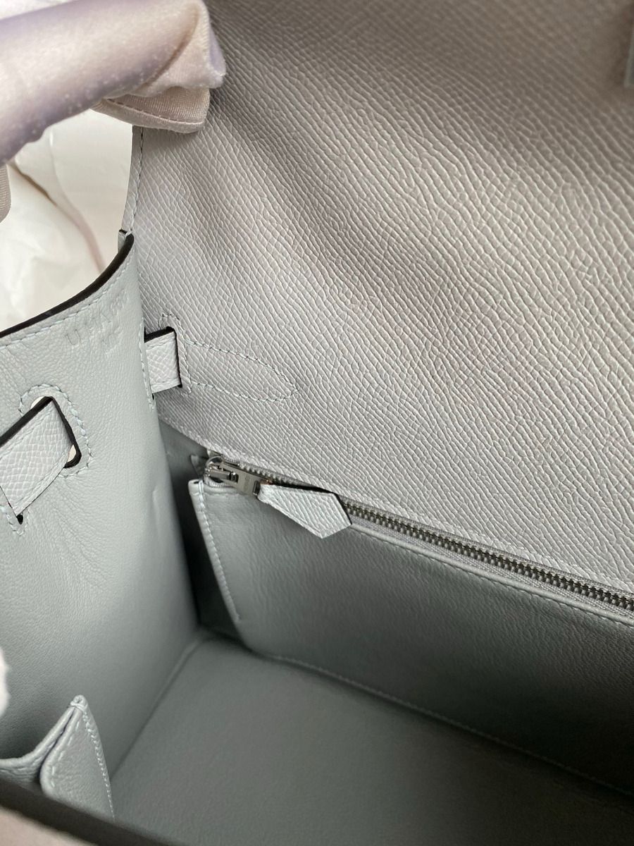 Hermes Kelly Sellier 32 Handmade Bag in Blue Glacier Epsom Calfskin - Image 10