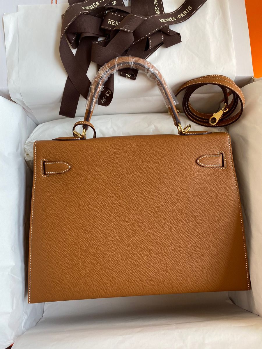 Hermes Kelly Sellier 32 Handmade Bag In Gold Epsom Calfskin - Image 3