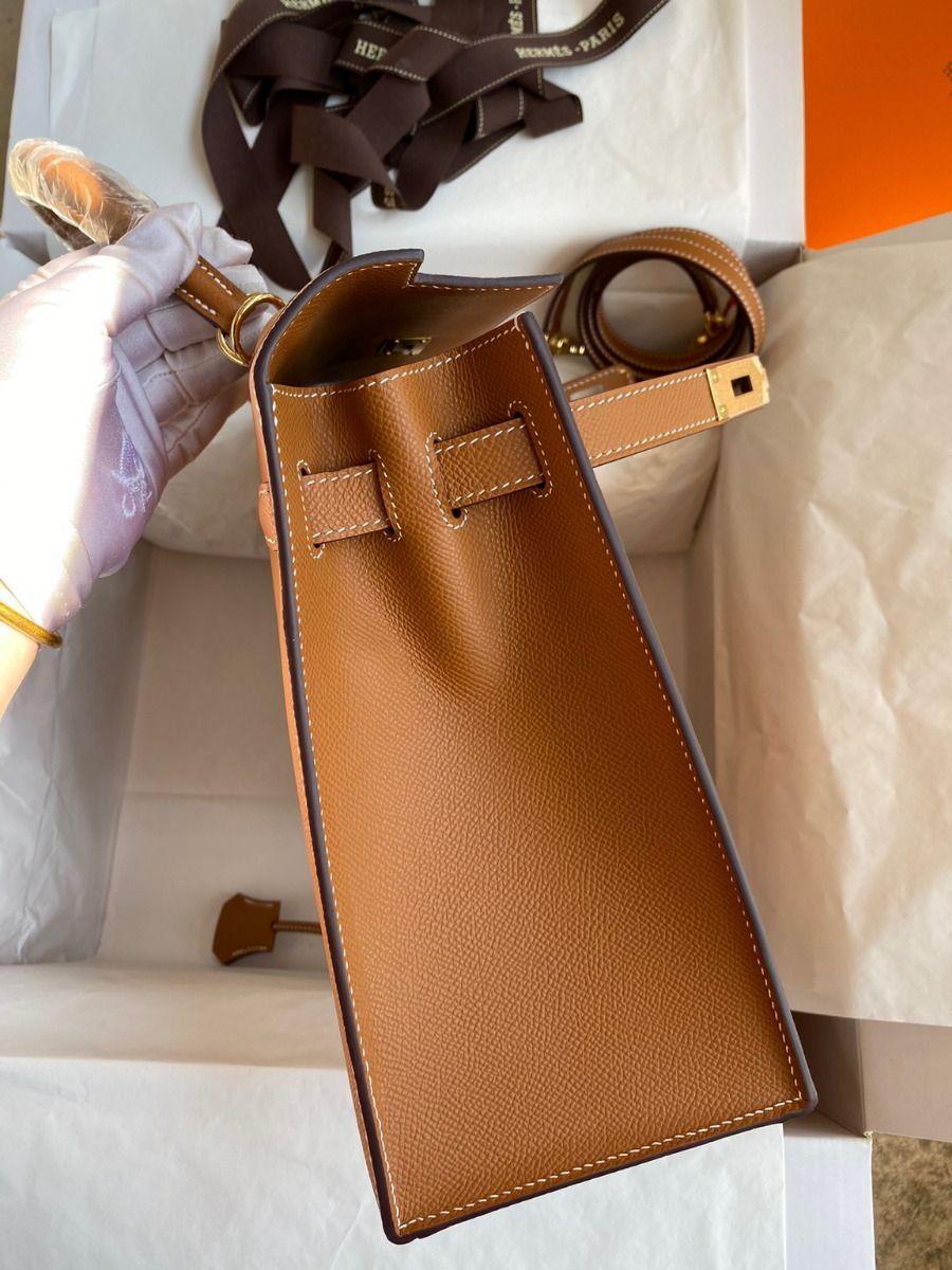 Hermes Kelly Sellier 32 Handmade Bag In Gold Epsom Calfskin - Image 6