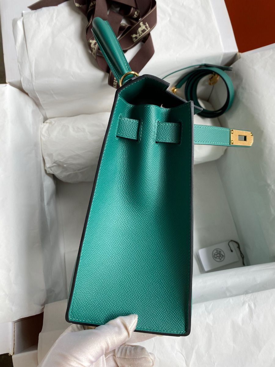 Hermes Kelly Sellier 32 Handmade Bag in Malachite Epsom Calfskin - Image 6