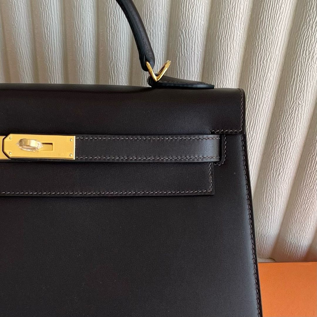 Hermes Kelly Retourne 32cm Handmade Bag in Black Swift Calfskin - Image 3