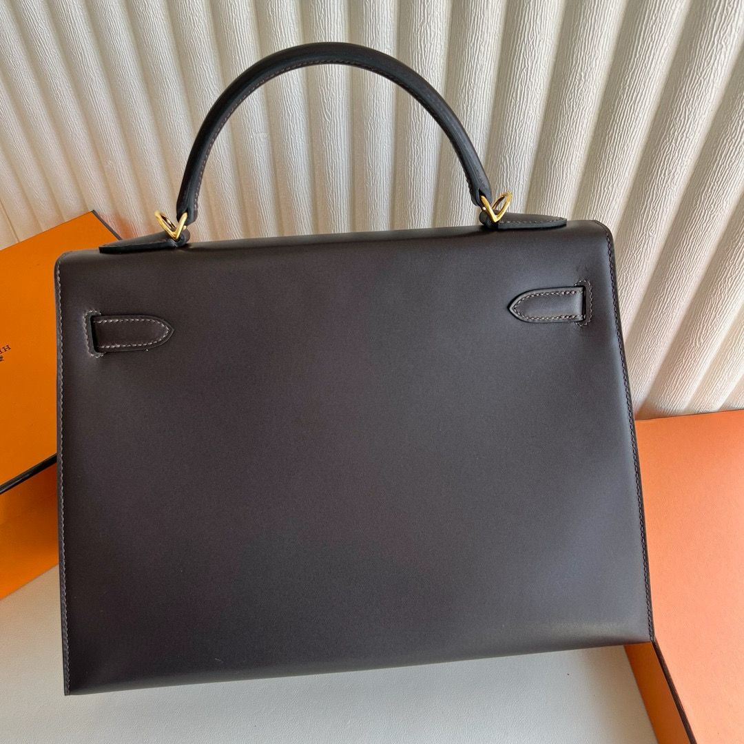 Hermes Kelly Retourne 32cm Handmade Bag in Black Swift Calfskin - Image 7