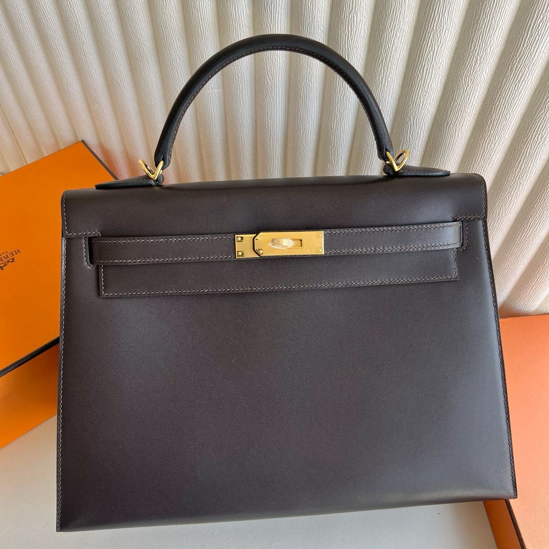 Hermes Kelly Retourne 32cm Handmade Bag in Black Swift Calfskin