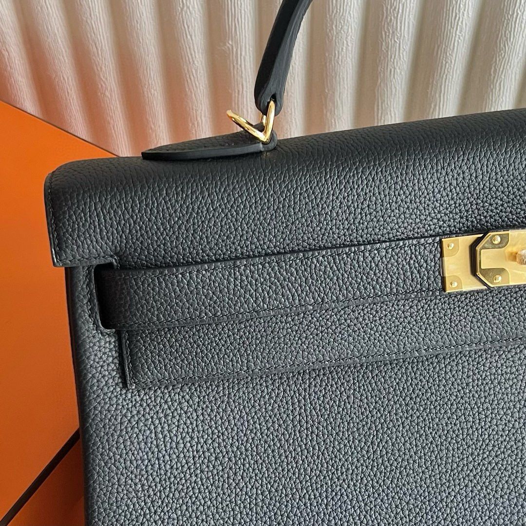 Hermes Kelly Retourne 40 Handmade Bag in Black Clemence Leather - Image 3