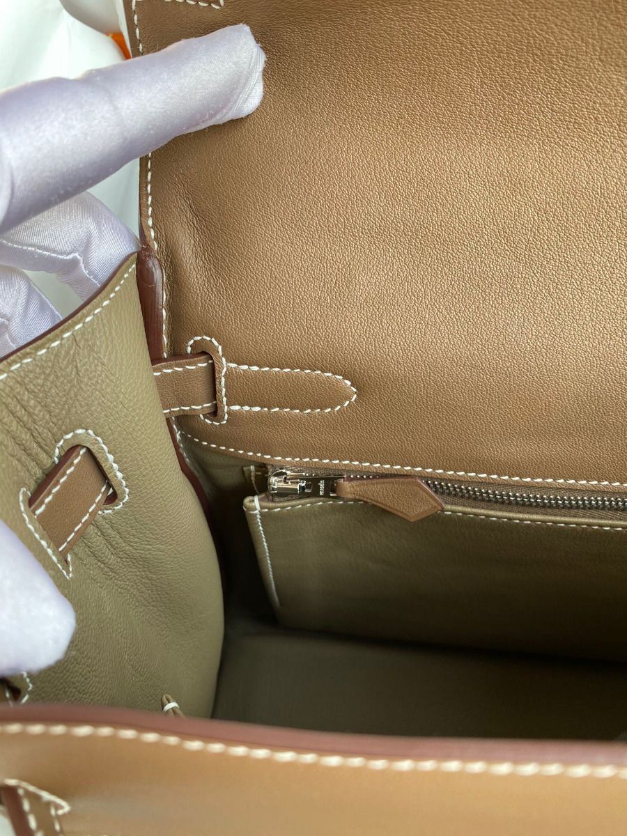 Hermes Kelly Lakis 32 Handmade Bag In Taupe Swift Calfskin - Image 9