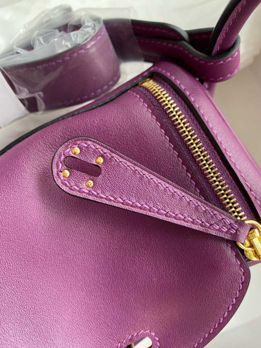 Hermes Mini Lindy Handmade Bag In Anemone Swift Leather - Image 6