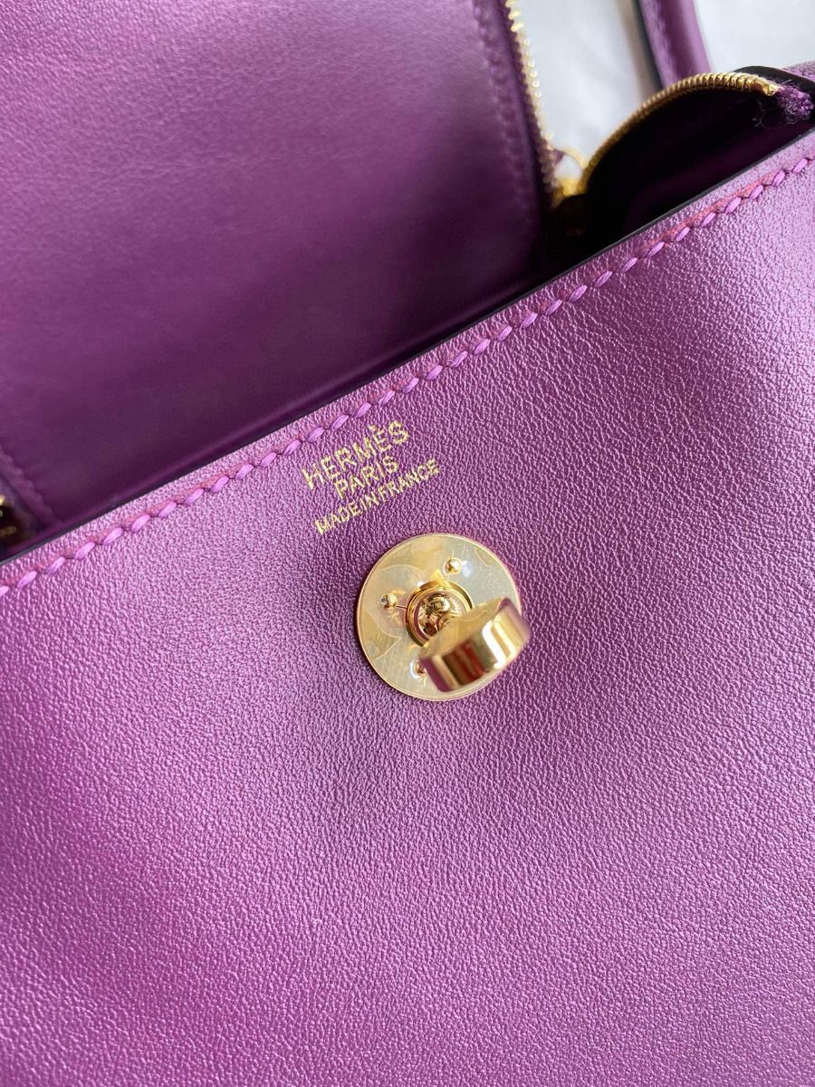 Hermes Mini Lindy Handmade Bag In Anemone Swift Leather - Image 9