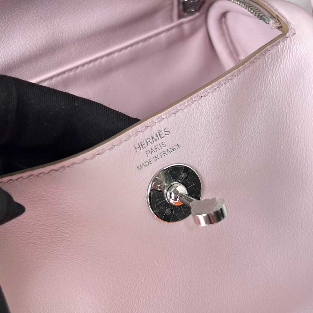 Hermes Mini Lindy Handmade Bag In Mauve Pale Swift Leather - Image 4