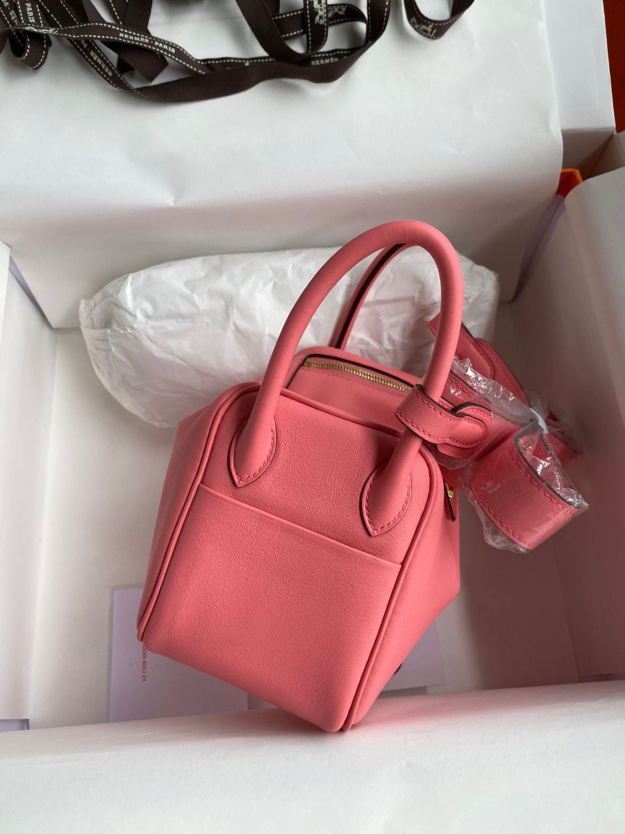 Hermes Mini Lindy Handmade Bag In Rose Lipstick Swift Leather - Image 5