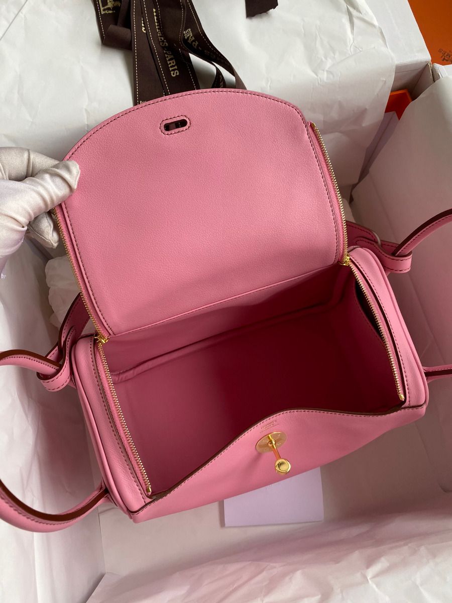 Hermes Lindy 26 Handmade Bag In Rose Confetti Swift Calfskin - Image 9