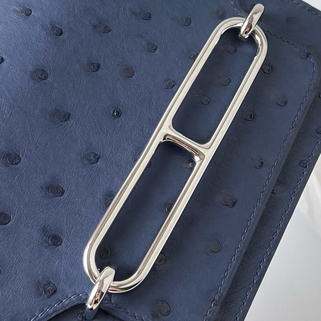 Hermes Roulis Mini 18 Bag in Blue Ostrich Leather - Image 7