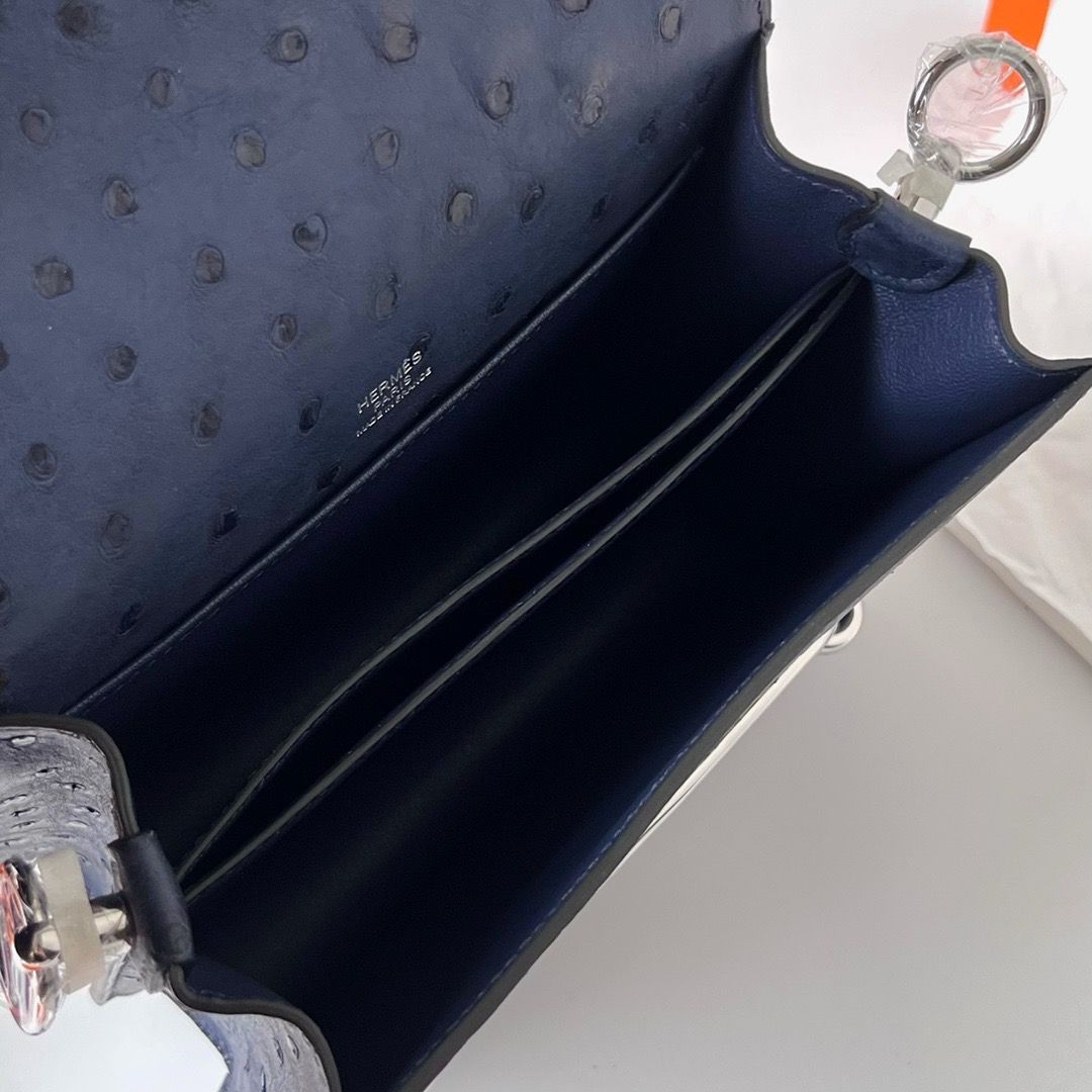 Hermes Roulis Mini 18 Bag in Blue Ostrich Leather - Image 9