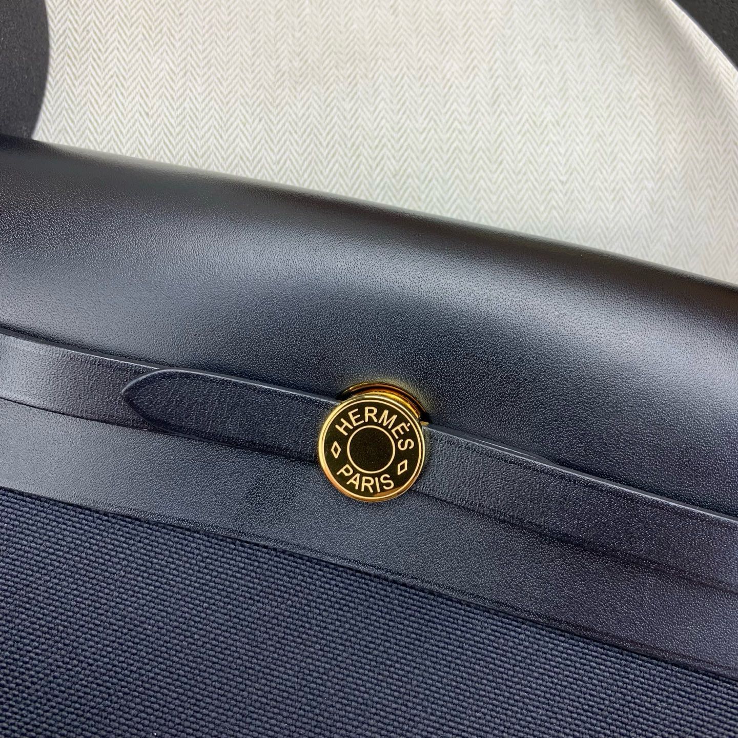 Hermes Herbag Zip 20 Bag in Black Canvas and Black Hunter Calfskin - Image 8