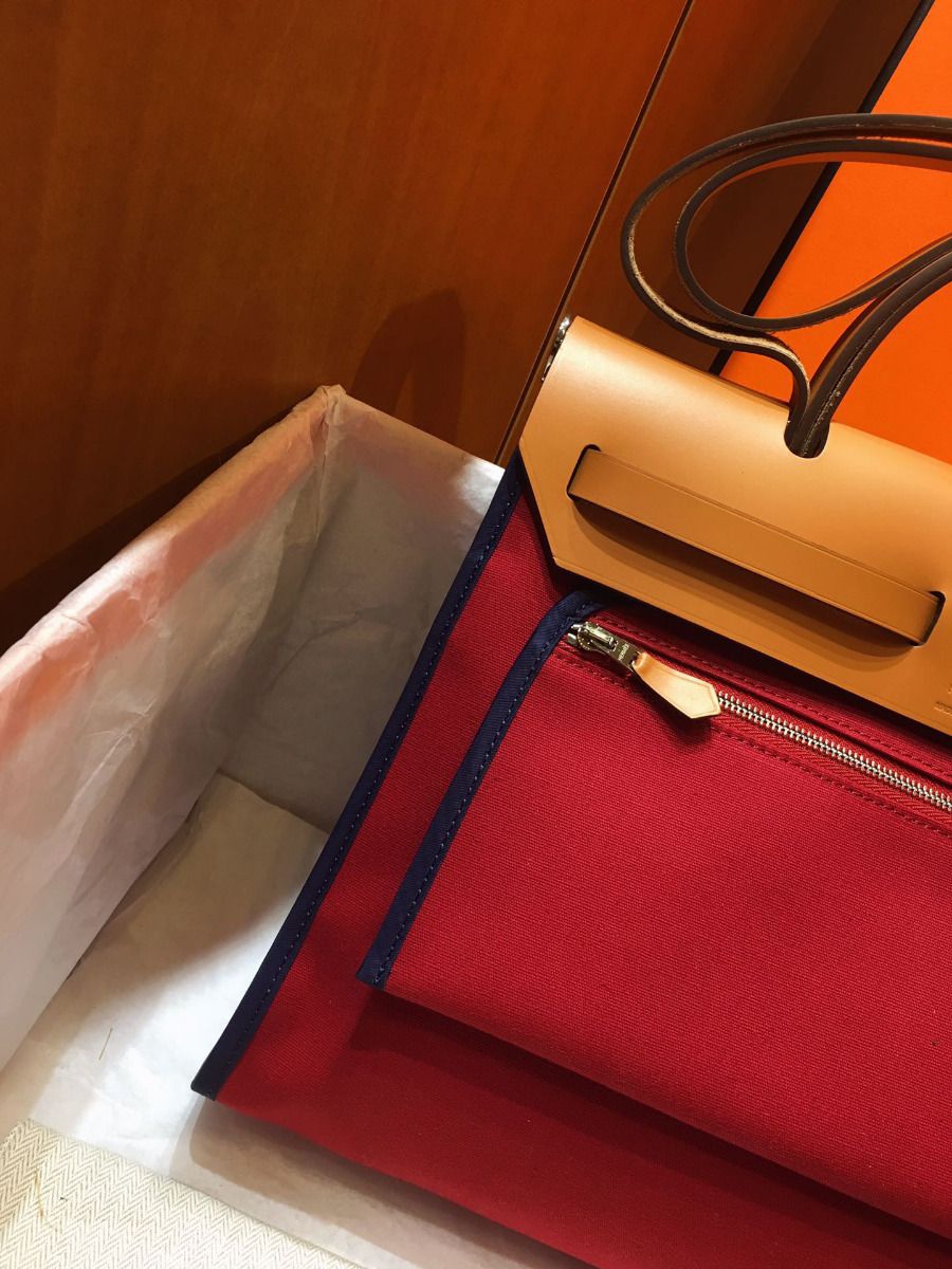 Hermes Herbag Zip 31cm Bag In Brown And Red - Image 4
