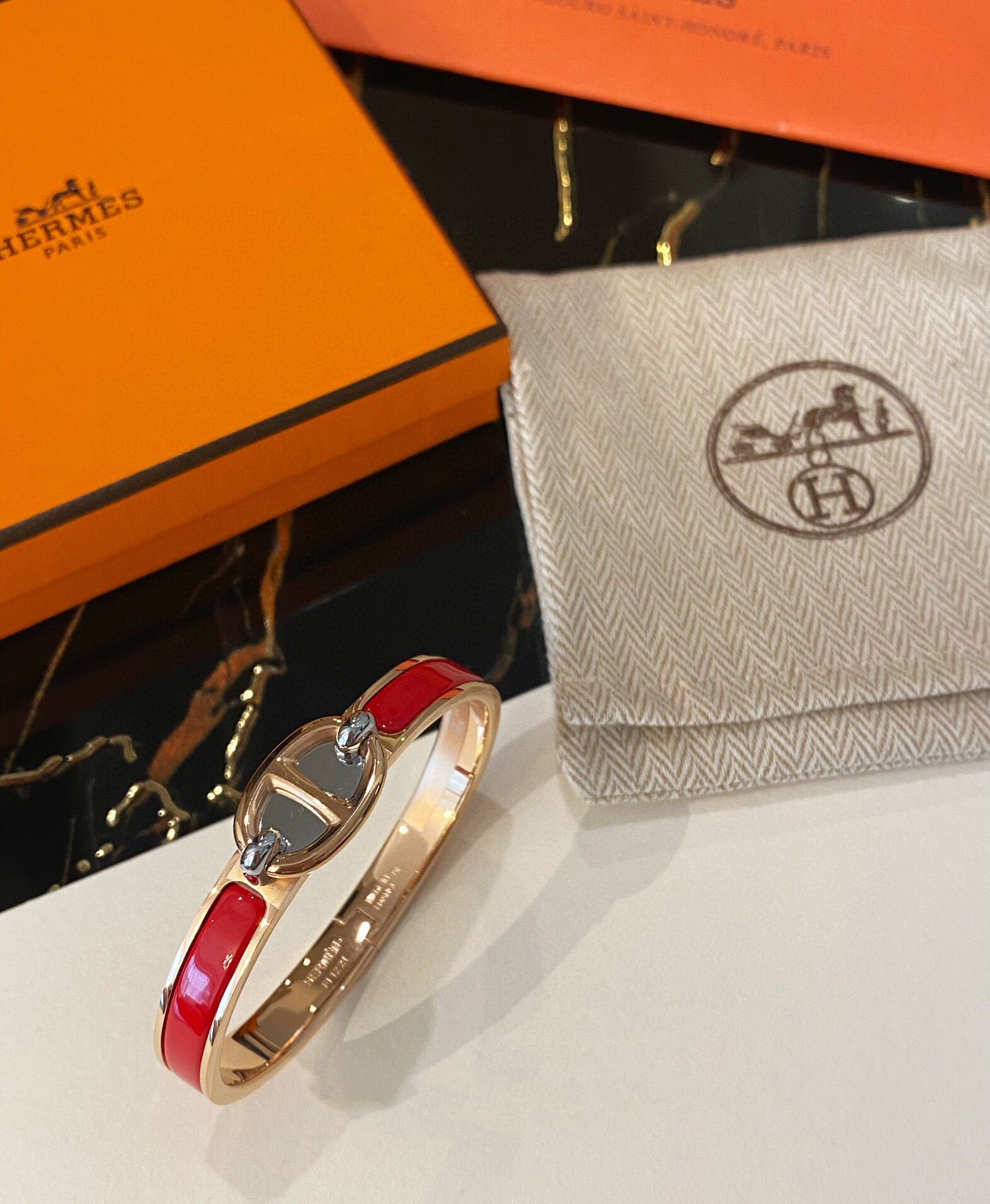 Hermes Red Mini Clic Chaine d'Ancre Bracelet - Image 3