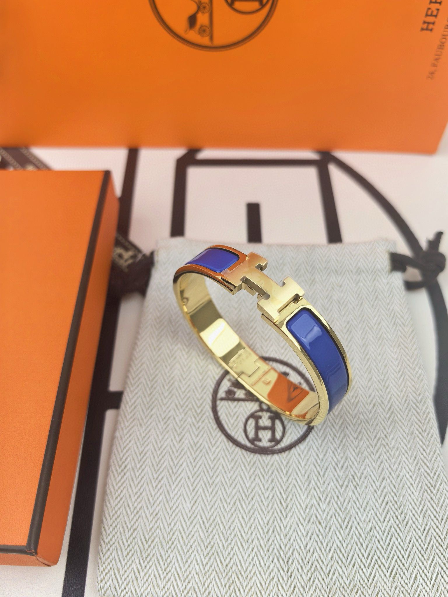 Hermes Blue Enamel Clic H Bracelet - Image 3