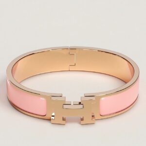 Hermes Rose Candeur Enamel Clic H Bracelet