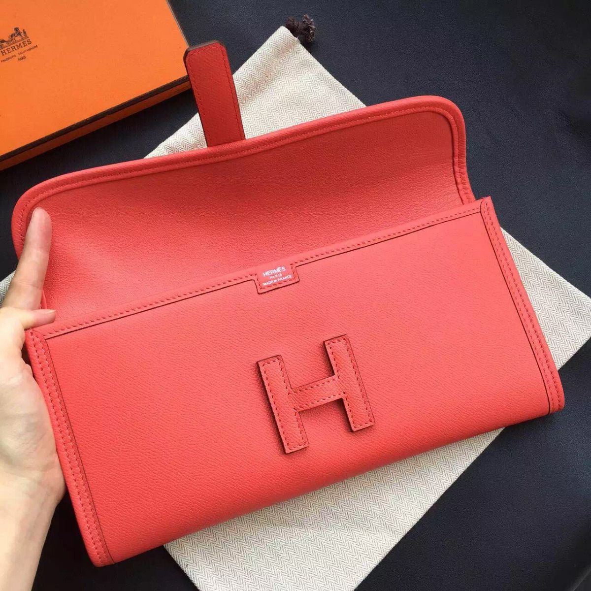 Hermes Jige Elan 29 Clutch Bag In Rouge Pivoine Epsom Calfskin - Image 7