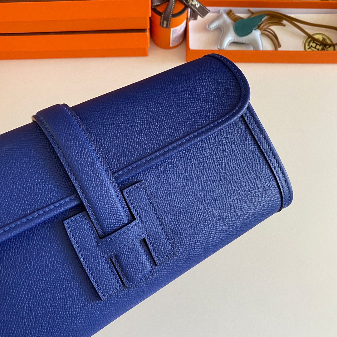 Hermes Jige Elan 29 Clutch Bag In Blue Electric Epsom Leather - Image 4