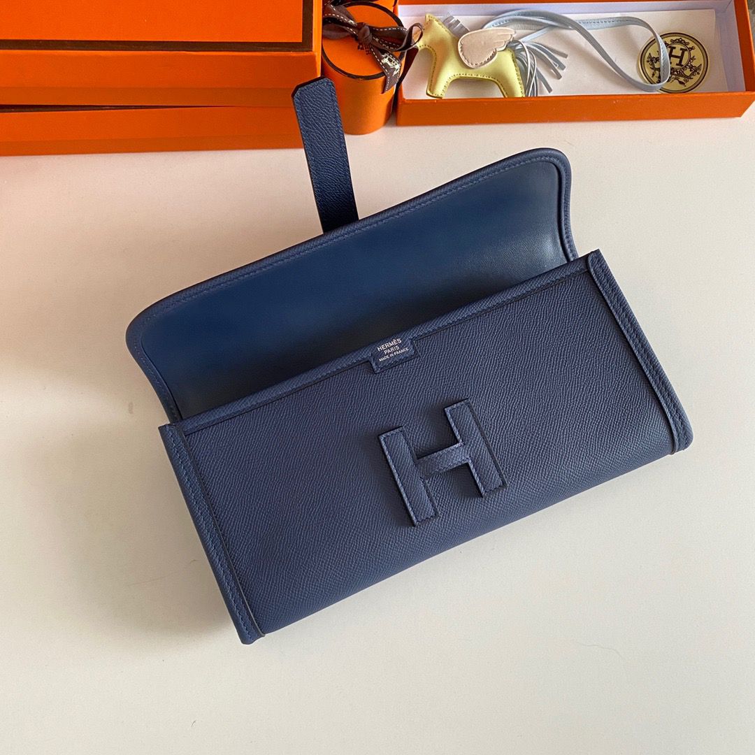 Hermes Jige Elan 29 Clutch Bag In Blue Saphir Epsom Leather - Image 7
